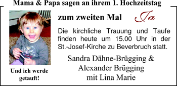 Hochzeitsanzeige von Sandra Dähne-Brügging von Nordwest-Zeitung