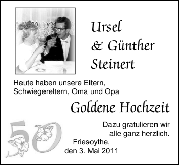 Hochzeitsanzeige von Ursel Steinert von Nordwest-Zeitung