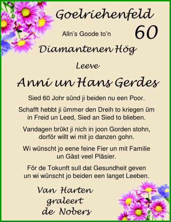 Hochzeitsanzeige von Anni Gerdes von Nordwest-Zeitung