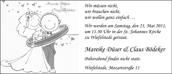 Hochzeitsanzeige von Mareike Düser von Nordwest-Zeitung