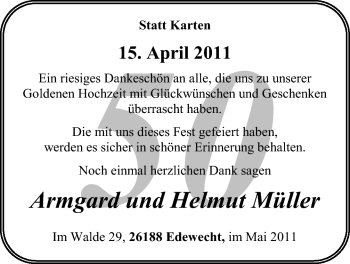 Hochzeitsanzeige von Armgard Müller von Nordwest-Zeitung