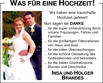 Hochzeitsanzeige von Insa Brandes von Nordwest-Zeitung