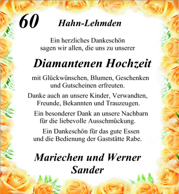 Hochzeitsanzeige von Mariechen Sander von Nordwest-Zeitung