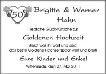 Hochzeitsanzeige von Brigitte Hahn von Nordwest-Zeitung