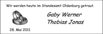 Hochzeitsanzeige von Gaby Werner von Nordwest-Zeitung