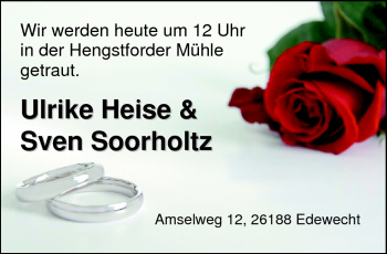 Hochzeitsanzeige von Ulrike Heise von Nordwest-Zeitung