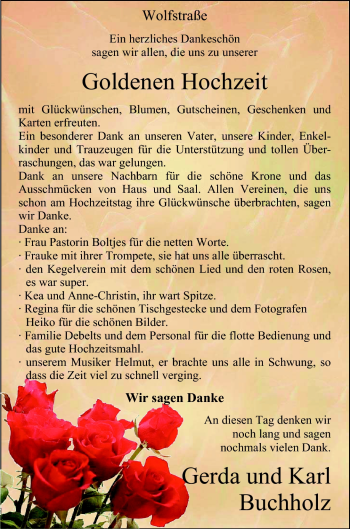 Hochzeitsanzeige von Gerda Buchholz von Nordwest-Zeitung