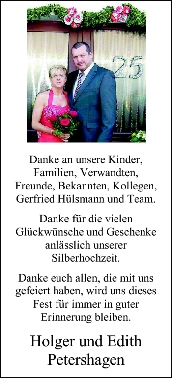 Hochzeitsanzeige von Edith Petershagen von Nordwest-Zeitung