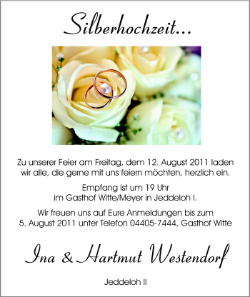 Hochzeitsanzeige von Ina Westendorf von Nordwest-Zeitung