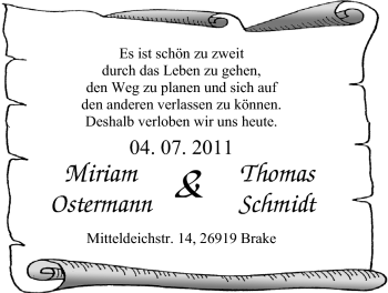 Hochzeitsanzeige von Miriam Ostermann von Nordwest-Zeitung
