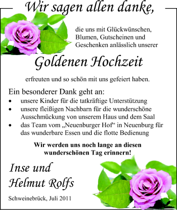 Hochzeitsanzeige von Inse Rolfs von Nordwest-Zeitung