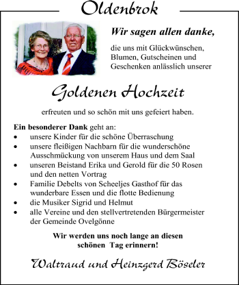 Hochzeitsanzeige von Waltraud Böseler von Nordwest-Zeitung