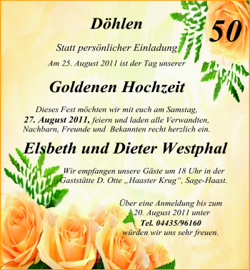 Hochzeitsanzeige von Elsbeth Westphal von Nordwest-Zeitung
