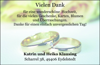 Hochzeitsanzeige von Katrin Klausing von Nordwest Zeitung