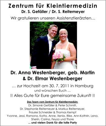 Hochzeitsanzeige von Anna Westenberger von Nordwest-Zeitung
