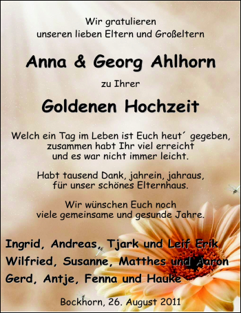 Hochzeitsanzeige von Anna Ahlhorn von Nordwest-Zeitung
