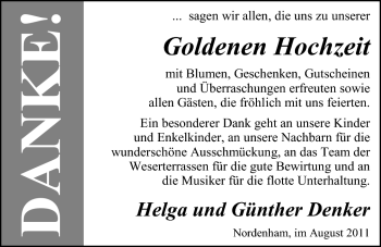 Hochzeitsanzeige von Helga Denker von Nordwest-Zeitung