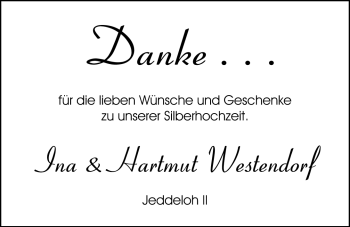 Hochzeitsanzeige von Ina Westendorf von Nordwest-Zeitung