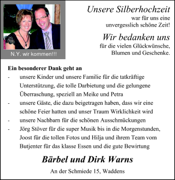 Hochzeitsanzeige von Bärbel Warns von Nordwest-Zeitung