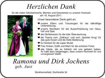 Hochzeitsanzeige von Ramona Jochens von Nordwest-Zeitung