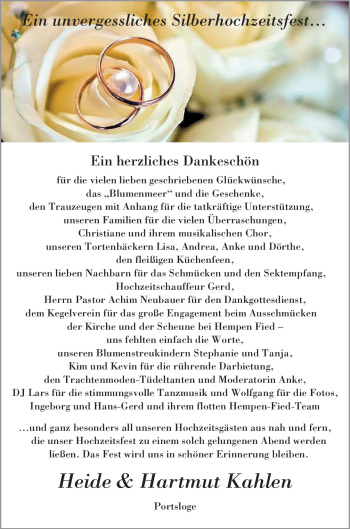 Hochzeitsanzeige von Heide Kahlen von Nordwest-Zeitung