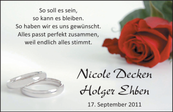 Hochzeitsanzeige von Nicole Decken von Nordwest-Zeitung