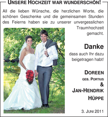 Hochzeitsanzeige von Doreen Portius von Nordwest-Zeitung