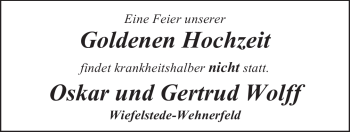 Hochzeitsanzeige von Oskar Wolff von Nordwest-Zeitung