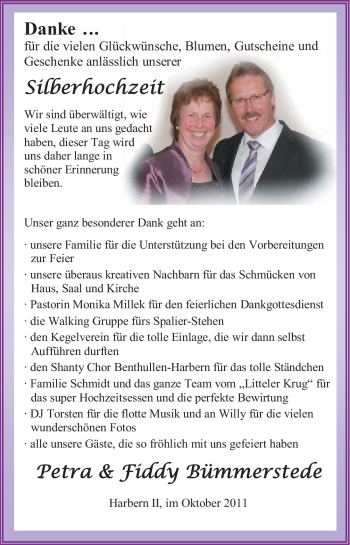Hochzeitsanzeige von Petra Bümmerstede von Nordwest-Zeitung