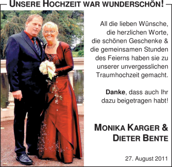 Hochzeitsanzeige von Dieter Bente von Nordwest-Zeitung