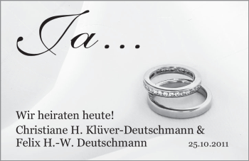 Hochzeitsanzeige von Christiane H. Klüver-Deutschmann von Nordwest-Zeitung