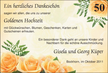 Hochzeitsanzeige von Gisela Küper von Nordwest-Zeitung