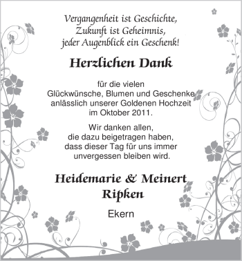 Hochzeitsanzeige von Heidemarie Ripken von Nordwest-Zeitung