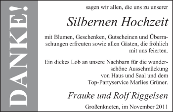 Hochzeitsanzeige von Frauke Riggelsen von Nordwest-Zeitung
