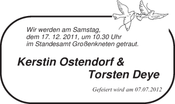 Hochzeitsanzeige von Kerstin Ostendorf von Nordwest-Zeitung