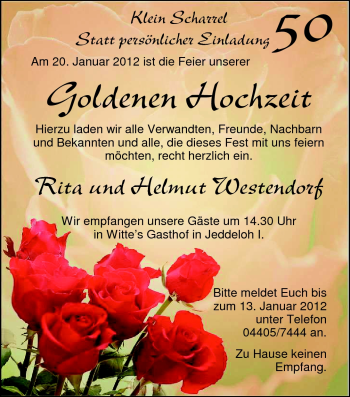Hochzeitsanzeige von Rita Westendorf von Nordwest-Zeitung
