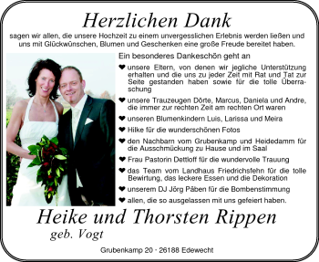 Hochzeitsanzeige von Heike Rippen von Nordwest-Zeitung