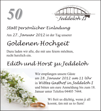Hochzeitsanzeige von Edith zu Jeddeloh von Nordwest-Zeitung