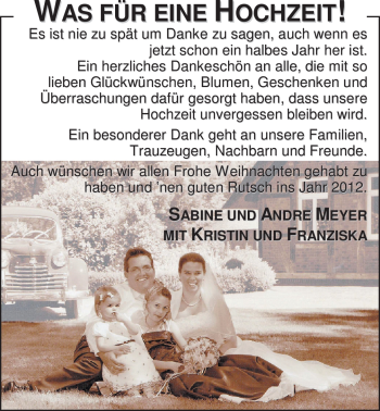 Hochzeitsanzeige von Sabine Meyer von Nordwest-Zeitung