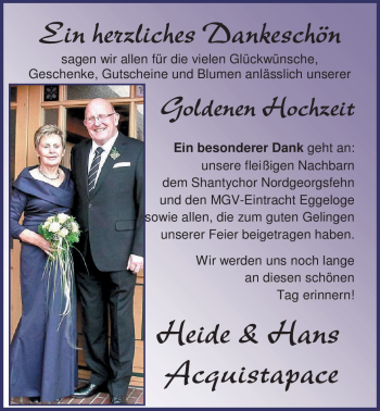 Hochzeitsanzeige von Heide Acquistapace von Nordwest-Zeitung