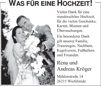 Hochzeitsanzeige von Rena Kröger von Nordwest-Zeitung