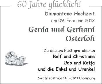 Hochzeitsanzeige von Gerda Osterloh von Nordwest-Zeitung