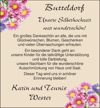 Hochzeitsanzeige von Karin Wester von Nordwest-Zeitung