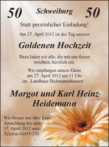 Hochzeitsanzeige von Margot Heidemann von Nordwest-Zeitung