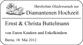 Hochzeitsanzeige von Ernst Buttelmann von Nordwest-Zeitung