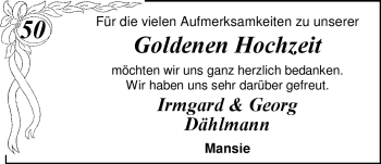Hochzeitsanzeige von Irmgard Dählmann von Nordwest-Zeitung
