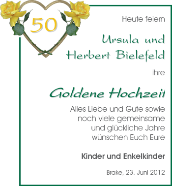 Hochzeitsanzeige von Ursula Bielefeld von Nordwest-Zeitung