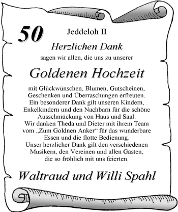 Hochzeitsanzeige von Waltraud Spahl von Nordwest-Zeitung