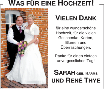 Hochzeitsanzeige von Thye Sarah von Nordwest-Zeitung