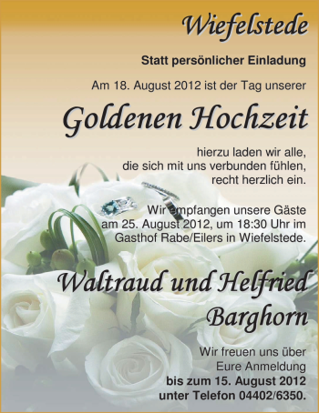 Hochzeitsanzeige von Waltraud Barghorn von Nordwest-Zeitung